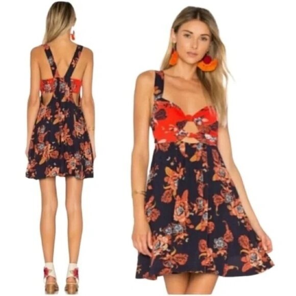 Free People Dresses & Skirts - Free People Baby It's You Floral Navy Combo Mini Dress